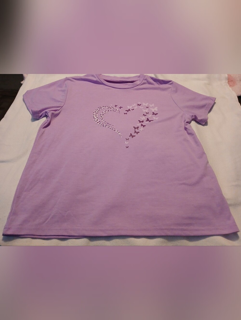 NWT Girls' Lavender Heart & Butterfly Graphic Tee.